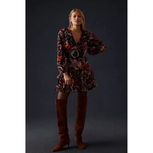 Pilcro by Anthropologie Floral Corduroy Tiered Dress XXS Boho Fall Cotton Dress